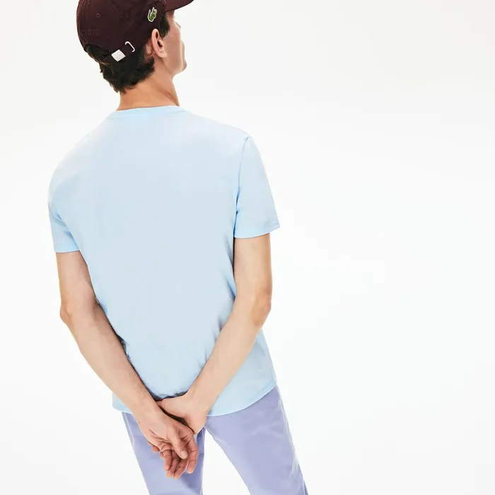 Crew Neck Pima Cotton TShirt Light Blue Mens Lacoste TShirts Online Outlet Store