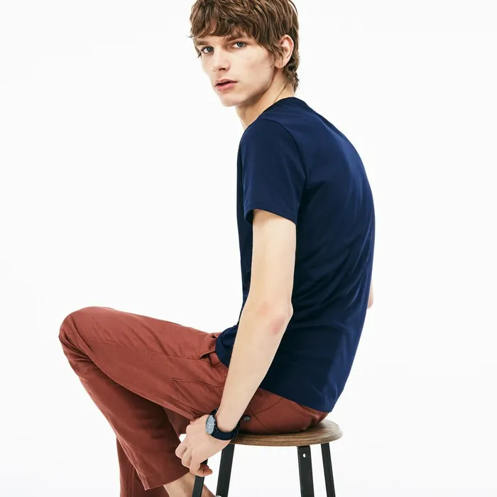 Crew Neck Pima Cotton TShirt Navy Blue Mens Lacoste TShirts Cheap On Sale