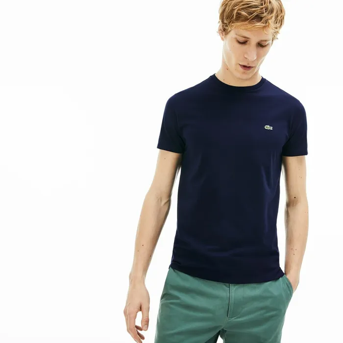 Crew Neck Pima Cotton TShirt Navy Blue Mens Lacoste TShirts Cheap On Sale