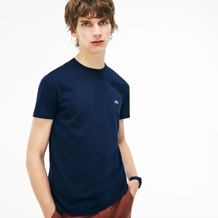 Crew Neck Pima Cotton TShirt Navy Blue Mens Lacoste TShirts Cheap On Sale