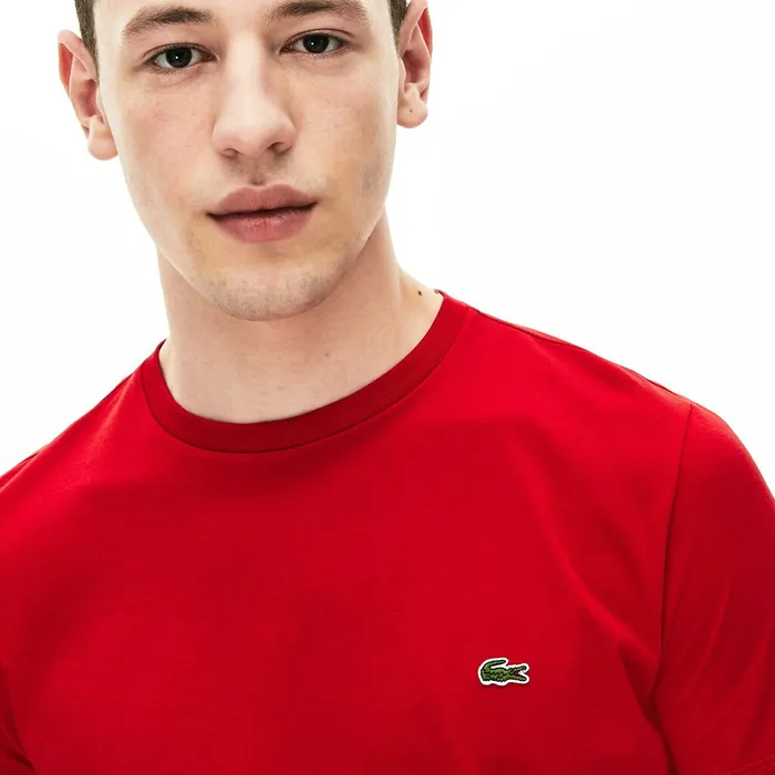 Crew Neck Pima Cotton TShirt Red Mens Lacoste TShirts For Sale Online