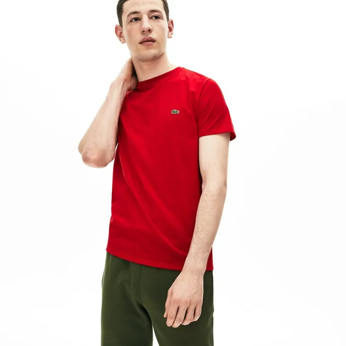 Crew Neck Pima Cotton TShirt Red Mens Lacoste TShirts For Sale Online