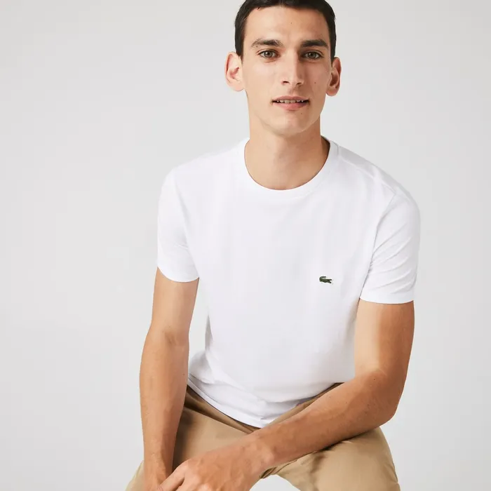 Crew Neck Pima Cotton TShirt White Mens Lacoste TShirts On Sale