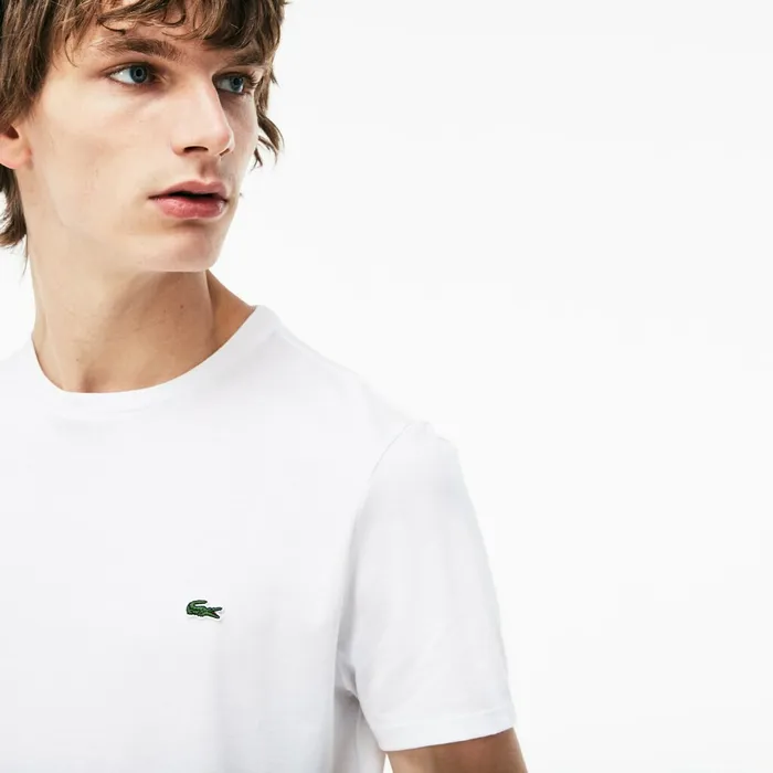 Crew Neck Pima Cotton TShirt White Mens Lacoste TShirts On Sale