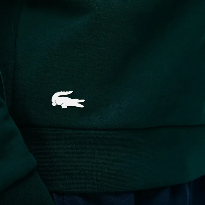 Crew Neck Print Fleece Sweatshirt GreenWhite Mens Lacoste Sweatshirts Gift Ideas