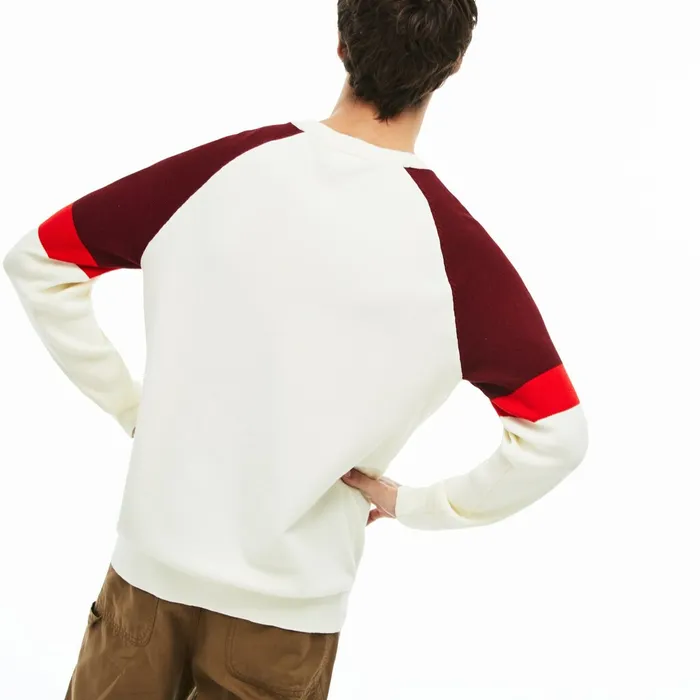 Crew Neck Raglan Sleeved Sweater WhiteRedBordeaux Mens Lacoste Sweaters Online