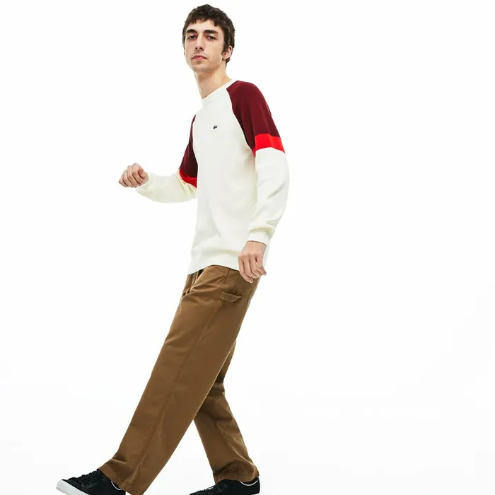 Crew Neck Raglan Sleeved Sweater WhiteRedBordeaux Mens Lacoste Sweaters Online