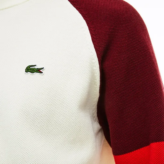 Crew Neck Raglan Sleeved Sweater WhiteRedBordeaux Mens Lacoste Sweaters Online