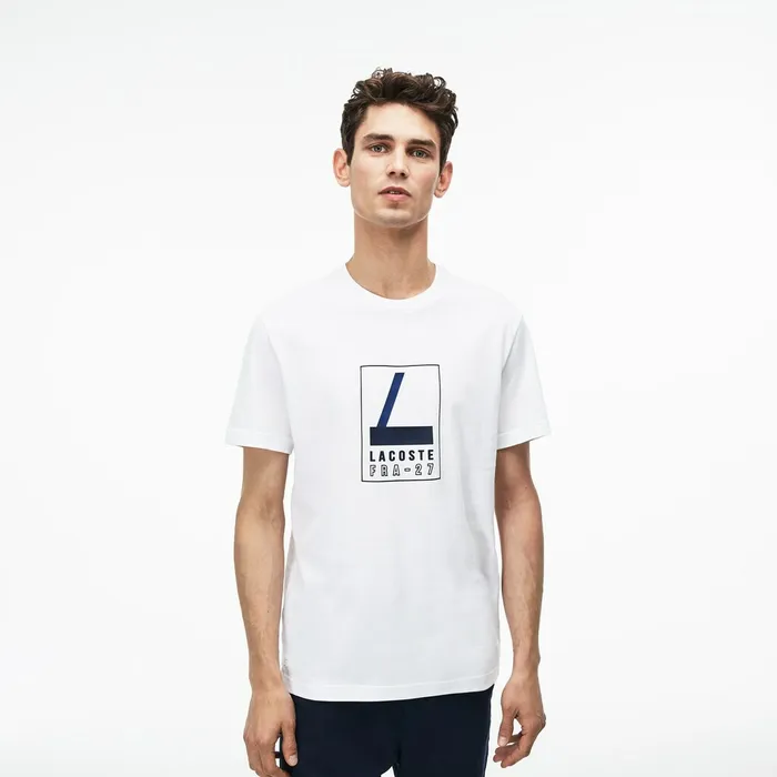 Crew Neck Rubber Lettering Soft Jersey Tshirt White Mens Lacoste TShirts Gift Ideas