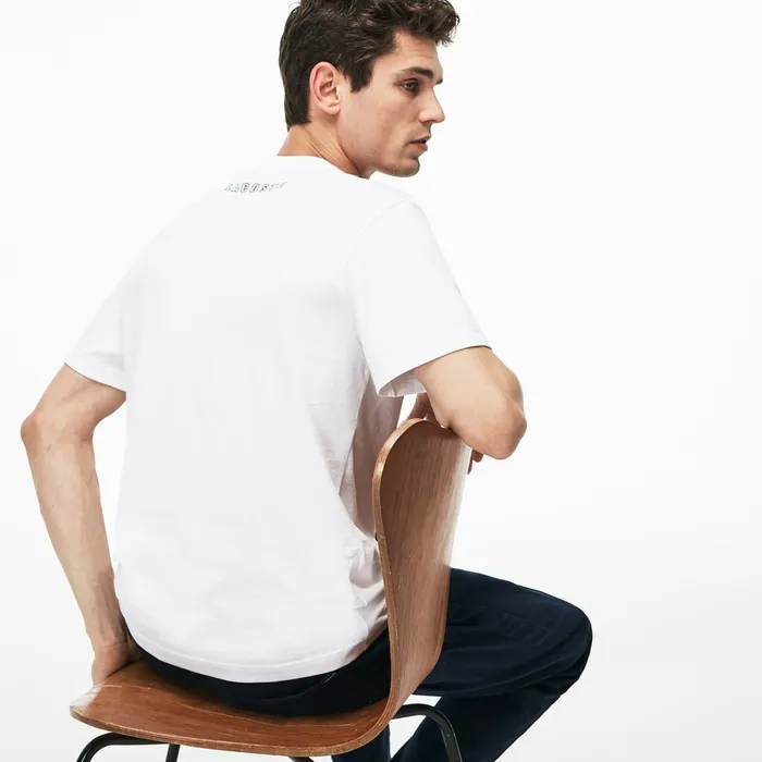 Crew Neck Rubber Lettering Soft Jersey Tshirt White Mens Lacoste TShirts Gift Ideas