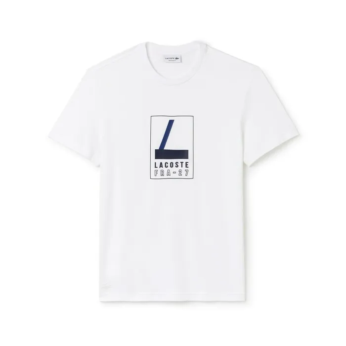 Crew Neck Rubber Lettering Soft Jersey Tshirt White Mens Lacoste TShirts Gift Ideas