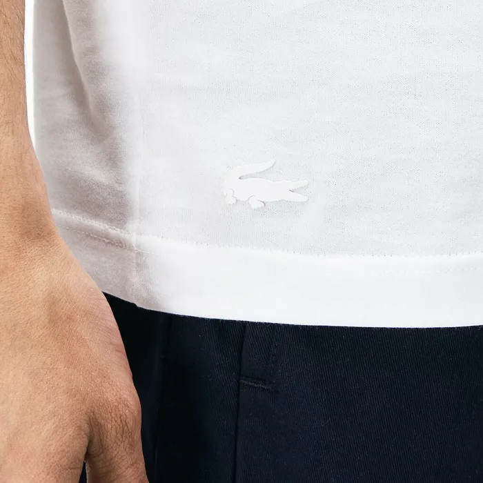 Crew Neck Rubber Lettering Soft Jersey Tshirt White Mens Lacoste TShirts Gift Ideas