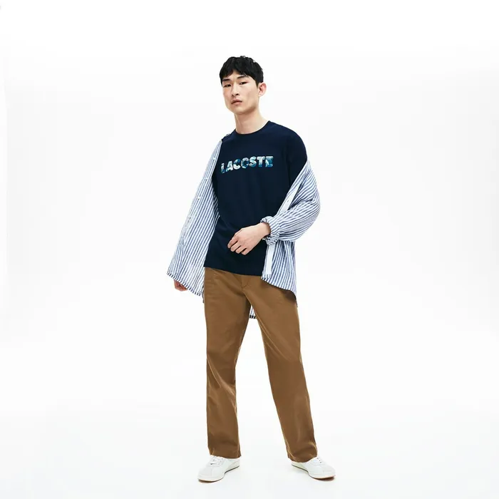 Crew Neck Soft Cotton Tshirt Navy Blue Mens Lacoste TShirts Online Outlet Store