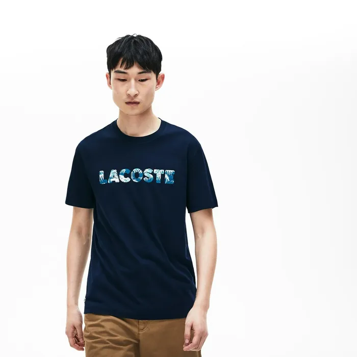 Crew Neck Soft Cotton Tshirt Navy Blue Mens Lacoste TShirts Online Outlet Store