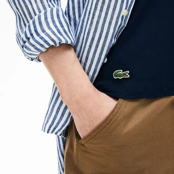 Crew Neck Soft Cotton Tshirt Navy Blue Mens Lacoste TShirts Online Outlet Store