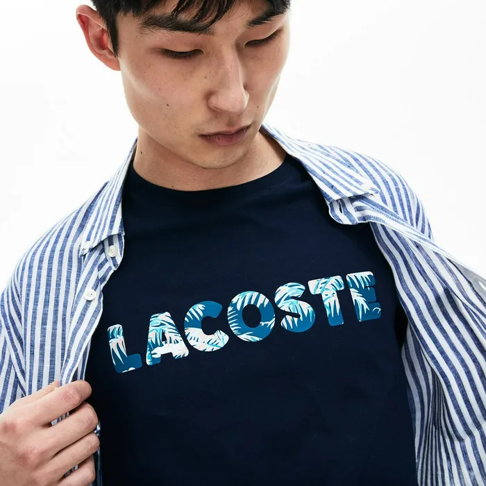 Crew Neck Soft Cotton Tshirt Navy Blue Mens Lacoste TShirts Online Outlet Store