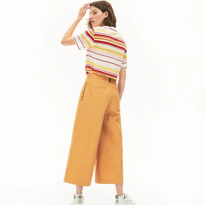 Crew Neck Striped Cotton Tshirt WhiteRedLight PinkYellow Womens Lacoste TShirts Store