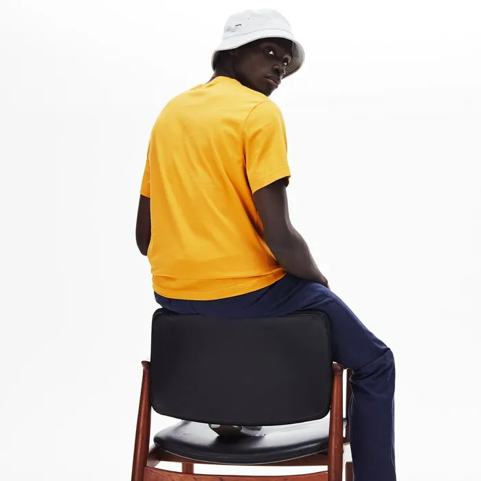 Crew Neck Striped Panel Cotton Tshirt Yellow Mens Lacoste TShirts Casaul