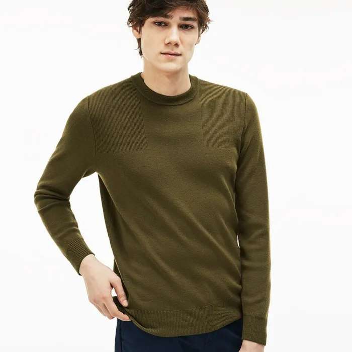 Crew Neck Technical Knit Sweater Beige Mens Lacoste Sweaters Online