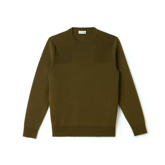 Crew Neck Technical Knit Sweater Beige Mens Lacoste Sweaters Online