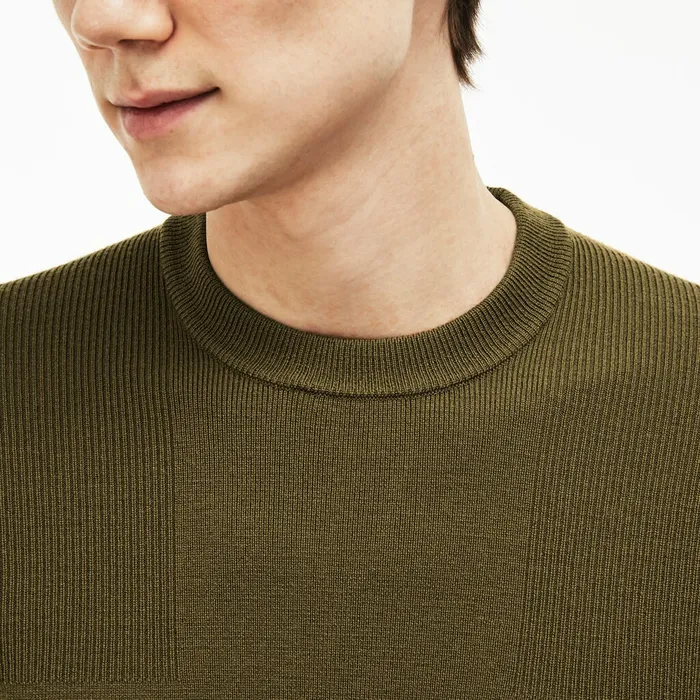Crew Neck Technical Knit Sweater Beige Mens Lacoste Sweaters Online