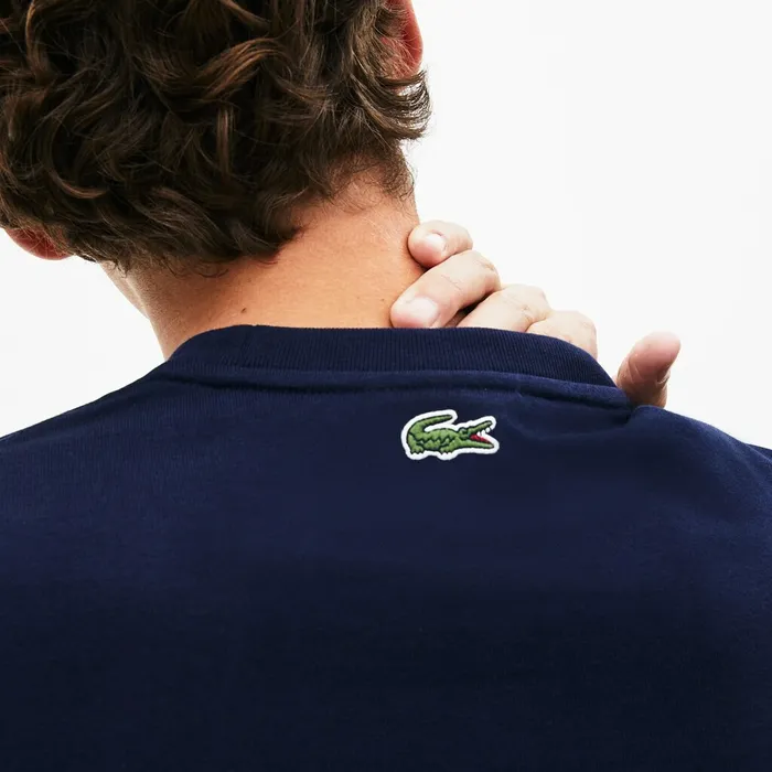 Crewneck 3DLettering Cotton TShirt Navy Blue Mens Lacoste TShirts Online Store