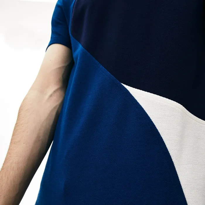 Crewneck ColorBlocked Thermoregulating Piqu TShirt BlueWhiteNavy Blue Mens Lacoste TShirts Casaul