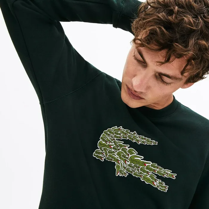 Crewneck Croco Magic Logo Fleece Sweatshirt Green Mens Lacoste Sweatshirts On Sale