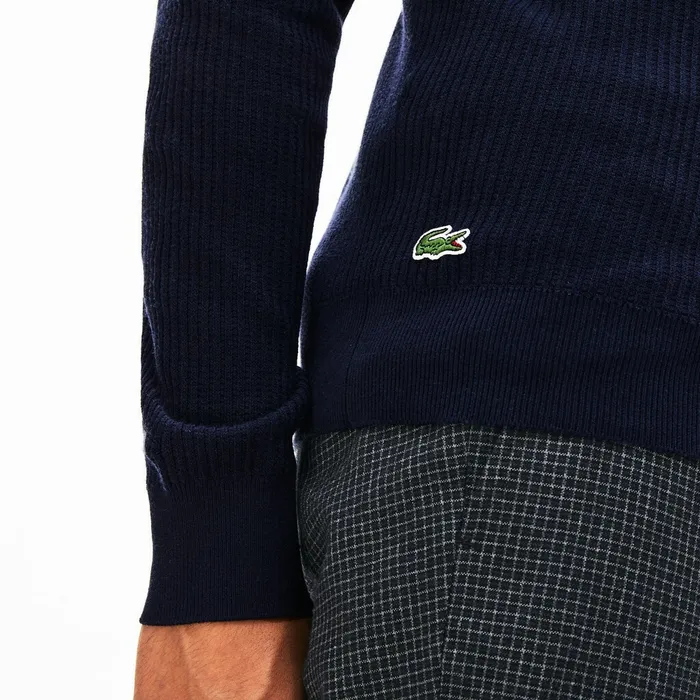 Crewneck Embroidered Cotton Blend Sweater Navy Blue Mens Lacoste Sweaters Store