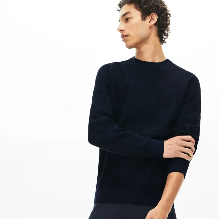 Crewneck Houndstooth Cotton And Cashmere Sweater Navy BlueBlack Mens Lacoste Sweaters Shop Crewneck Houndstooth Cotton And Cashmere Sweater Navy BlueBlack Mens Lacoste Sweaters Shop