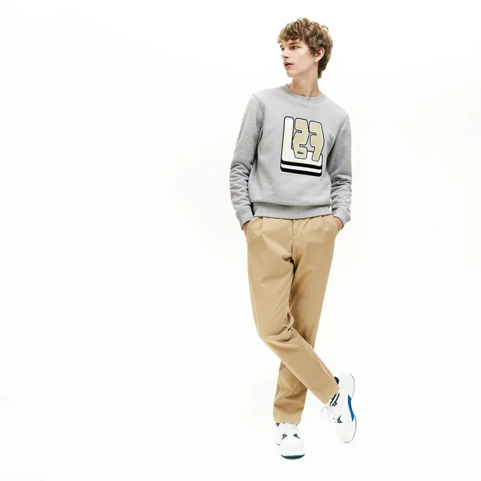 Crewneck L27Print Cotton Blend Sweatshirt Grey Chine Mens Lacoste Sweatshirts Outlet