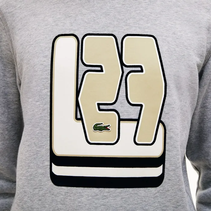 Crewneck L27Print Cotton Blend Sweatshirt Grey Chine Mens Lacoste Sweatshirts Outlet