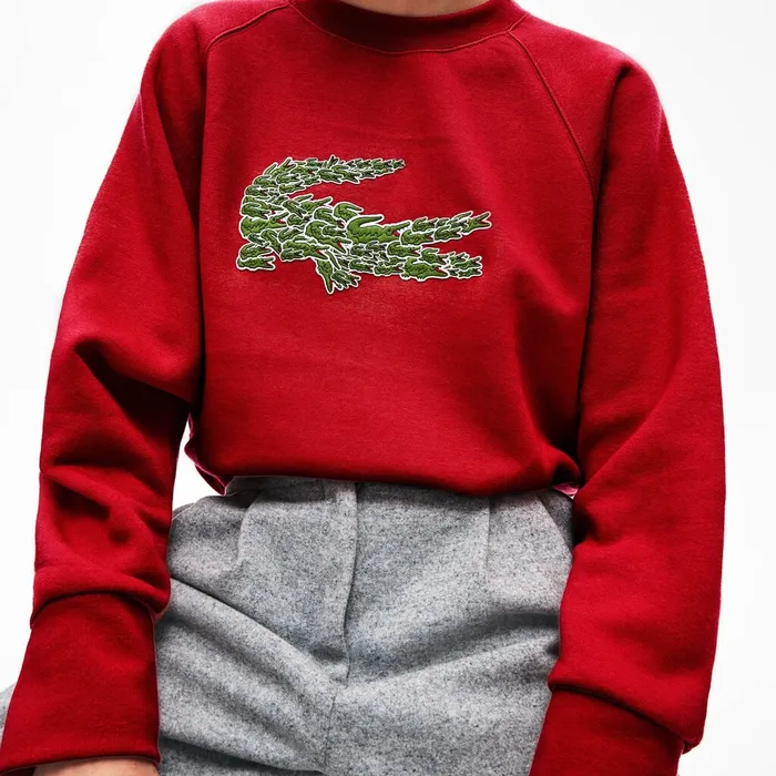 Crewneck Multi Croc Logo Fleece Sweatshirt Pink Womens Lacoste Sweaters and Sweatshirts On Sale