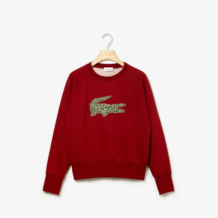 Crewneck Multi Croc Logo Fleece Sweatshirt Pink Womens Lacoste Sweaters and Sweatshirts On Sale