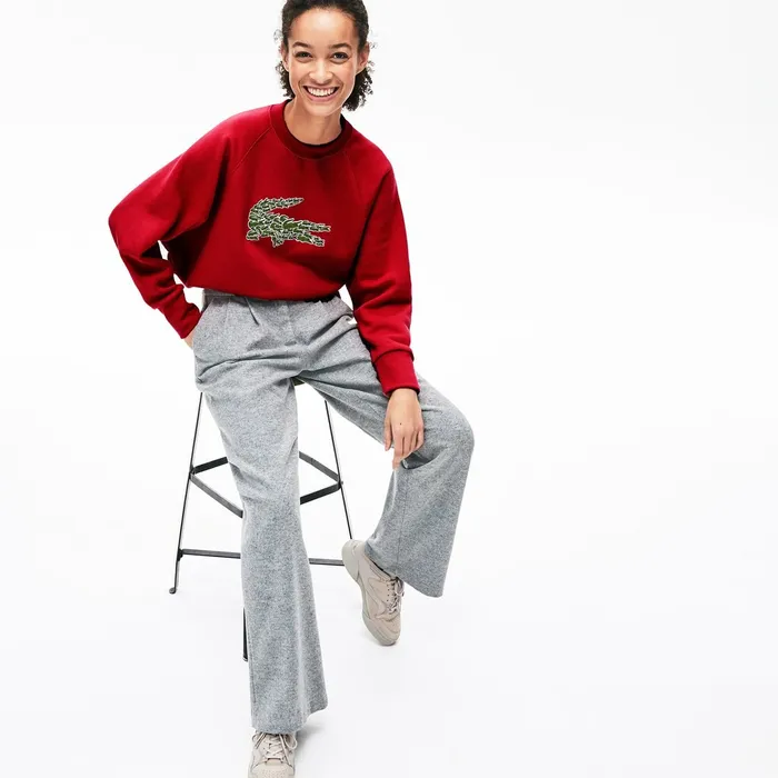 Crewneck Multi Croc Logo Fleece Sweatshirt Pink Womens Lacoste Sweaters and Sweatshirts On Sale