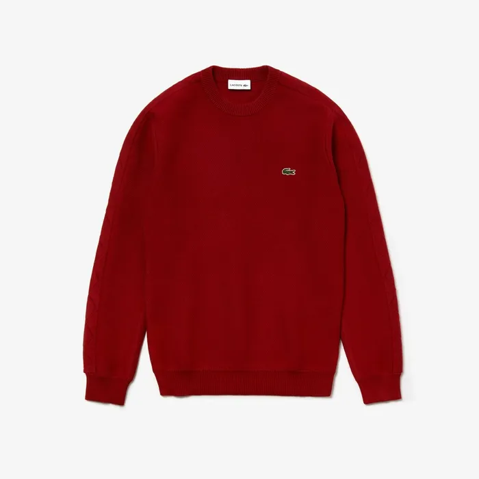 Crewneck QuiltedSleeve Cotton Piqu Sweater Bordeaux Mens Lacoste Sweaters On Sale