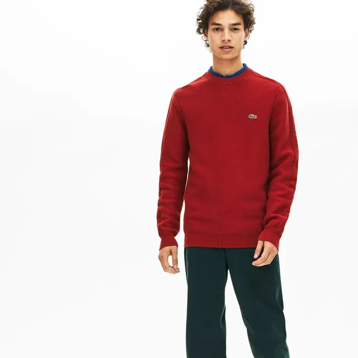 Crewneck QuiltedSleeve Cotton Piqu Sweater Bordeaux Mens Lacoste Sweaters On Sale