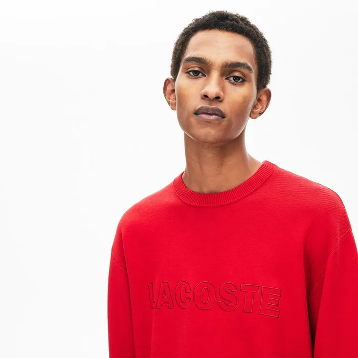 Crewneck SignatureLogo Knit Sweater Red Mens Lacoste Sweaters Gift 4 You