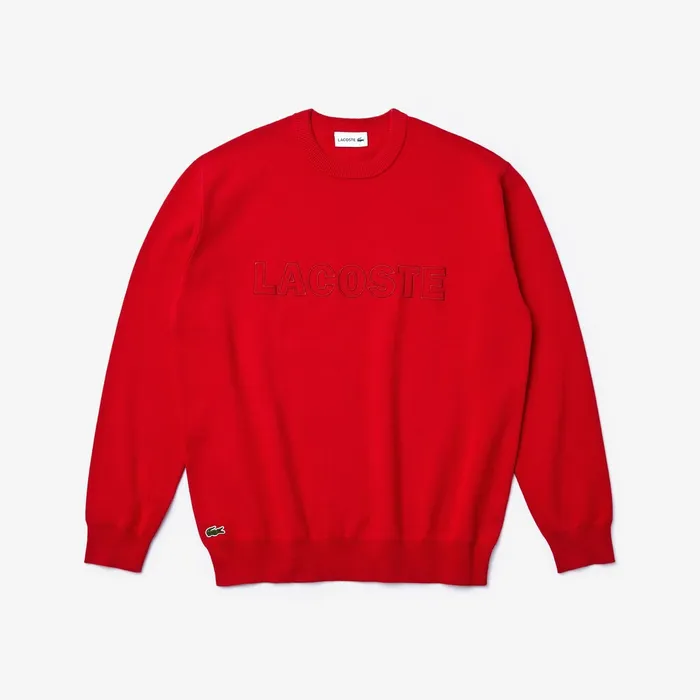 Crewneck SignatureLogo Knit Sweater Red Mens Lacoste Sweaters Gift 4 You