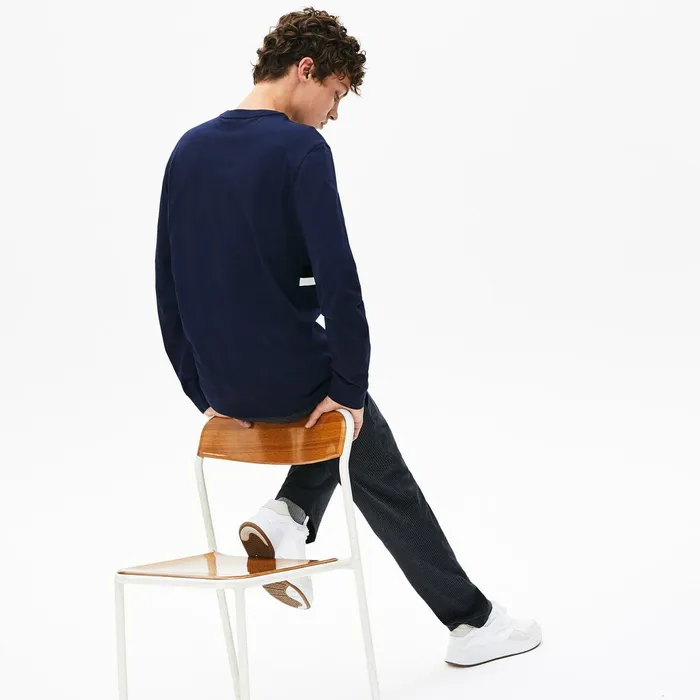 Crewneck Striped Cotton TShirt Navy BlueWhiteBlackGreen Mens Lacoste TShirts Online Outlet Store