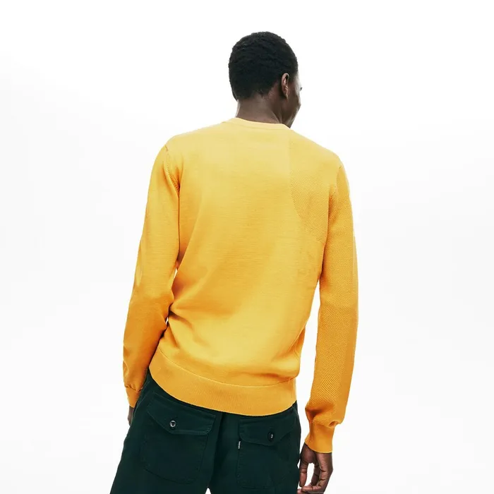 Crewneck Textured Thermoregulating Sweater YellowNavy Blue Mens Lacoste Sweaters Online Outlet Store