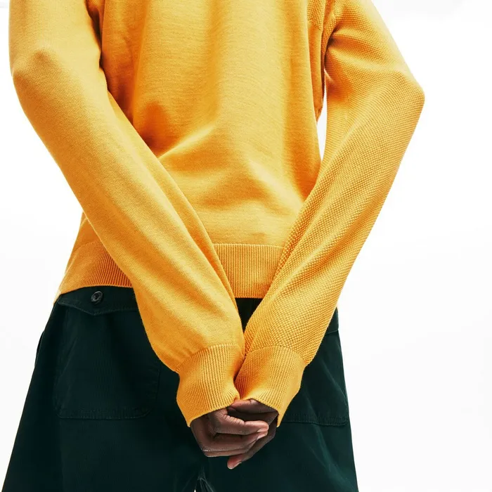 Crewneck Textured Thermoregulating Sweater YellowNavy Blue Mens Lacoste Sweaters Online Outlet Store