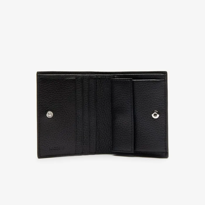 Croco Crew Grained Leather Bifold Wallet with Coin Purse Black Womens Lacoste Bags For Sale