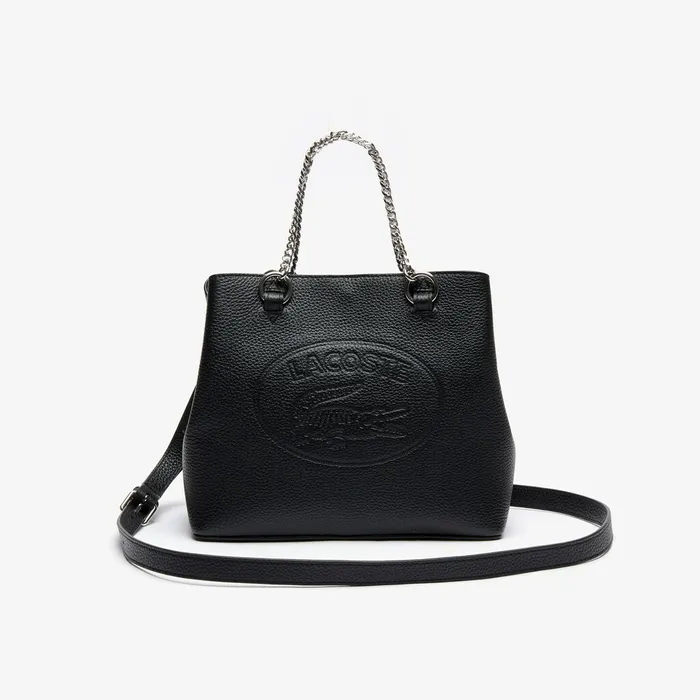 Croco Crew Grained Leather Bucket Bag Black Womens Lacoste Bags Gift Ideas