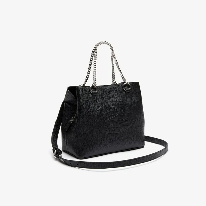 Croco Crew Grained Leather Bucket Bag Black Womens Lacoste Bags Gift Ideas
