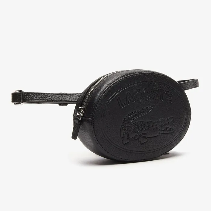 Croco Crew Grained Leather Oval Belt Bag Black Womens Lacoste Bags Popular