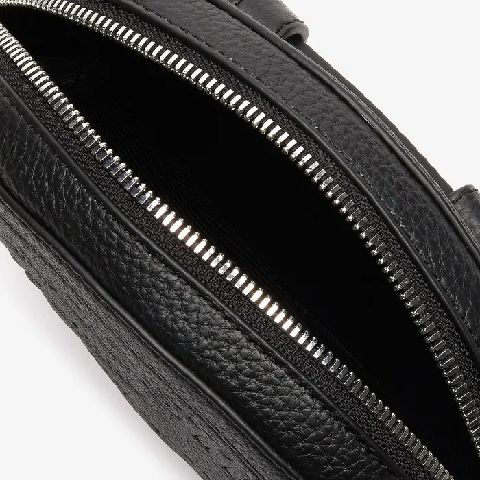 Croco Crew Grained Leather Oval Belt Bag Black Womens Lacoste Bags Popular