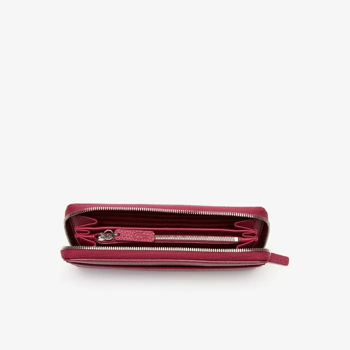Croco Crew Grained Leather Zip Wallet Sangria Womens Lacoste Small Leather Goods Gift 4 You