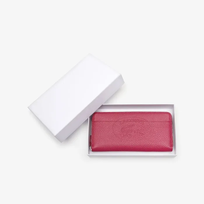 Croco Crew Grained Leather Zip Wallet Sangria Womens Lacoste Small Leather Goods Gift 4 You