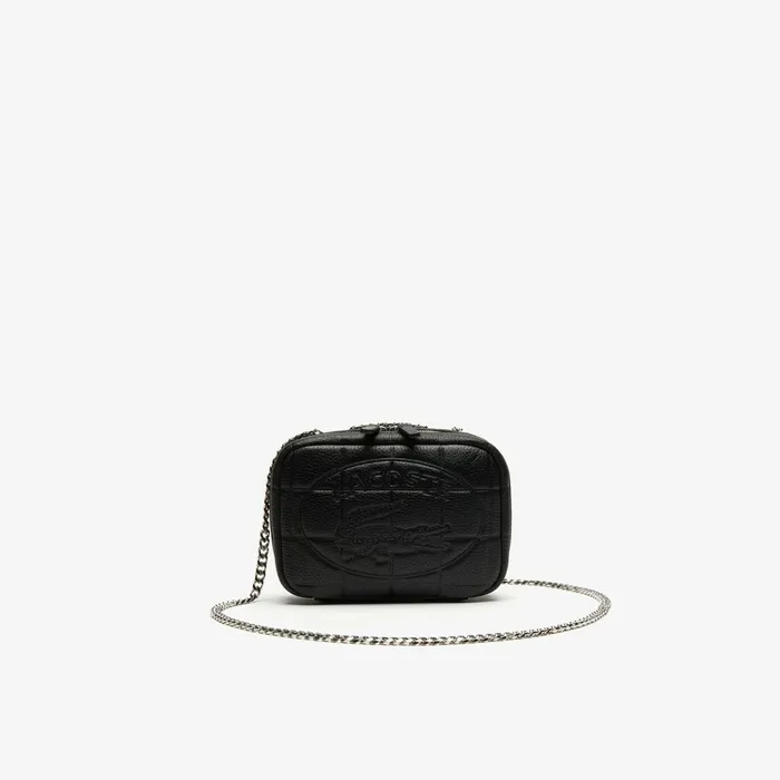 Croco Crew Quilted Leather Zippered Shoulder Bag Black Womens Lacoste Bags Casaul Croco Crew Quilted Leather Zippered Shoulder Bag Black Womens Lacoste Bags Casaul